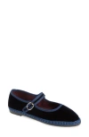 Flabelus Velvet Mary Jane Flats Dark Blue In Notte
