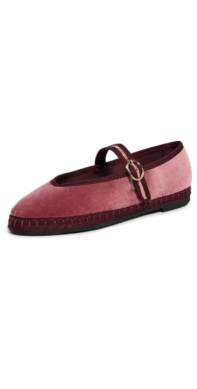 FLABELUS PIERRE VELVET MARY JANE FLATS BURGUNDY