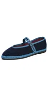 Flabelus Pierre Velvet Mary Jane Flats Dark Blue In Blue