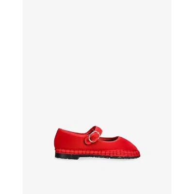 Flabelus Kids' Red Mellark Cotton-velvet Mary Jane Flats Eur 27 / 9 Uk