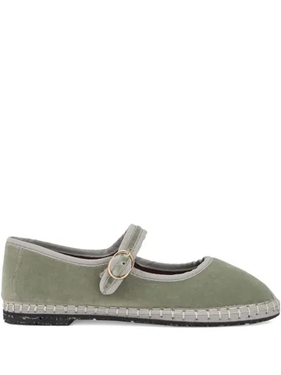 Flabelus Uta Velvet Buckle Mary Janes In Green