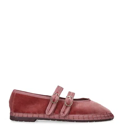 Flabelus Velvet Claire Mary Janes In Pink