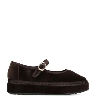 Flabelus Velvet Double Mary Jane Flats In Brown