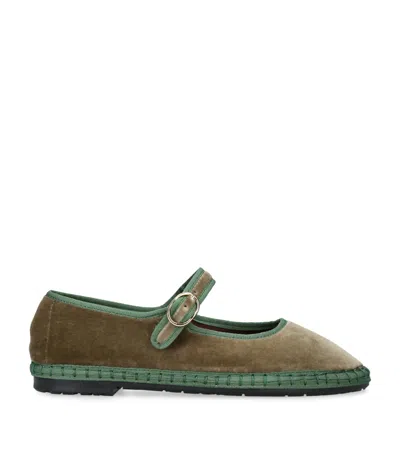 Flabelus Velvet Eyre Mary Janes In Green