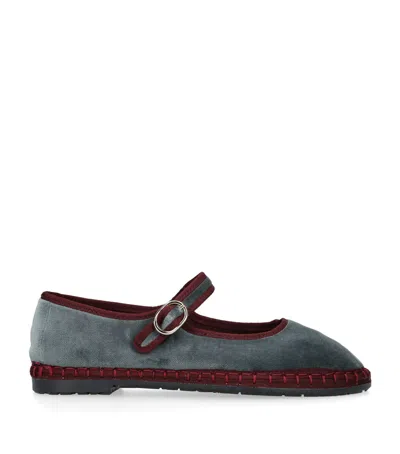 Flabelus Velvet Georgina Mary Janes In Gray