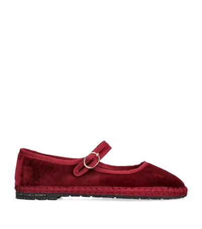 Flabelus Velvet Lucrecia Mary Janes In Burgundy
