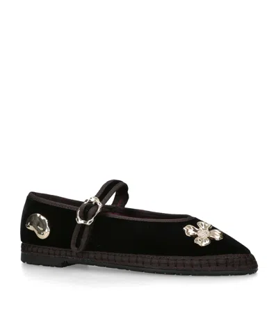 Flabelus Velvet Mae Pierre Mary Jane Flats In Black