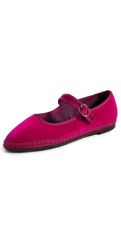 Flabelus Velvet Mary Jane Flats Pink