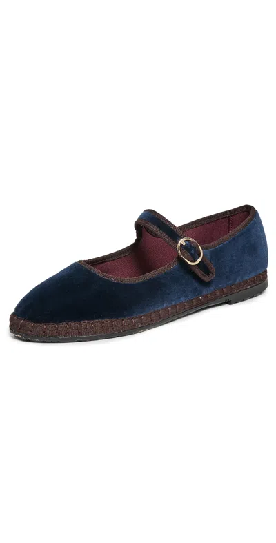 Flabelus Velvet Mary Janes Navy In Blue