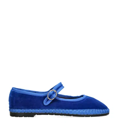 Flabelus Velvet Oe Mary Janes In Blue