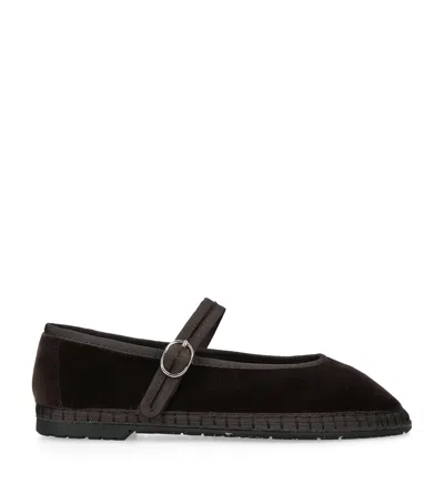 Flabelus Velvet Pierre Mary Jane Flats In Brown
