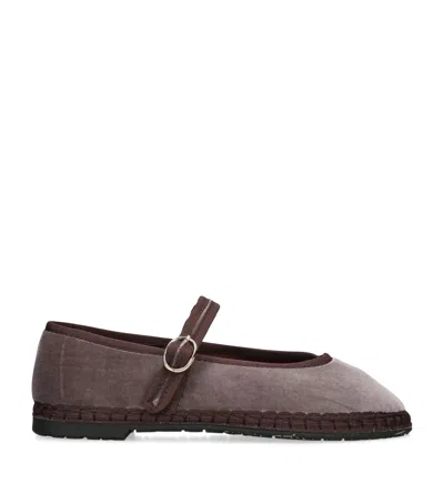 Flabelus Velvet Pierre Mary Jane Flats In Brown