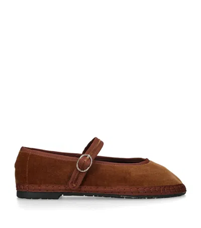 Flabelus Velvet Pierre Mary Janes In Brown