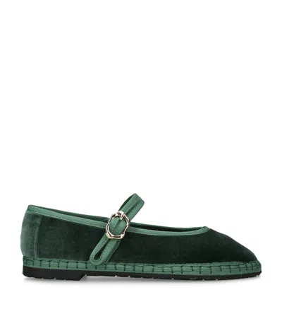 Flabelus Velvet Pierre Mary Janes In Green