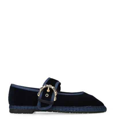 Flabelus Velvet Sophie Mary Janes In Blue