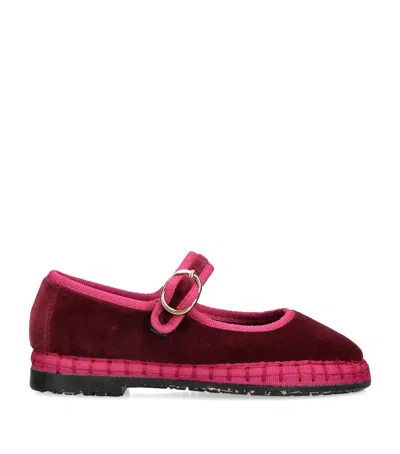 Flabelus Kids'  Velvet Ursula Mary Jane Flats In Burgundy