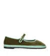 Flabelus Velvet Vera Mary Janes In Green