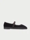 Flabelus Womens Black Sethe Single-strap Cotton Mary Jane Flats In Black