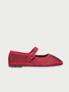 Flabelus Womens Red Vivian Silk Mary Jane Flats In Red