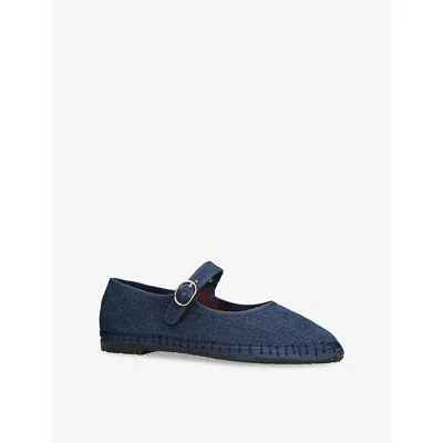 Flabelus Womens Blue/dark Rostova Cotton Ballet Flats Eur 39 / 6 Uk