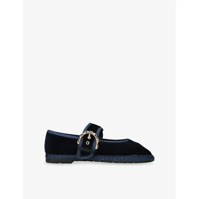 Flabelus Womens Blue/dark Sophie Velvet Ballet Flats Eur 40 / 7 Uk
