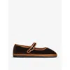 Flabelus Womens Brown Yoki Single-strap Cotton Mary Jane Flats In Brown