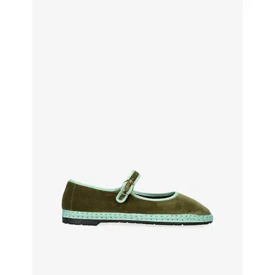 Flabelus Womens Dark Green Vera Cotton-velvet Ballet Flats Eur 41 / 8 Uk