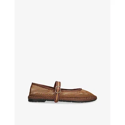FLABELUS WOMENS ISABELLA MESH MARY-JANE FLATS DK.BRN COM EUR 40 / 7 UK