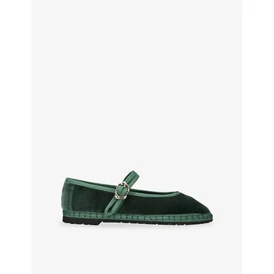 Flabelus Womens Dark Green Pierre Velvet Ballet Flats Eur 42/ 9 Uk