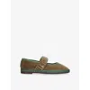 Flabelus Womens Green Comb Mafalda Velvet Ballet Flats Eur 38/5 Uk In Green