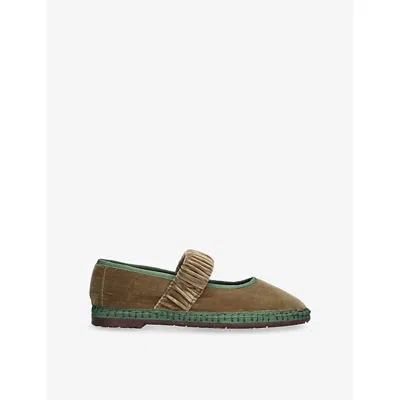 Flabelus Womens Green Comb Mafalda Velvet Ballet Flats Eur 38/5 Uk