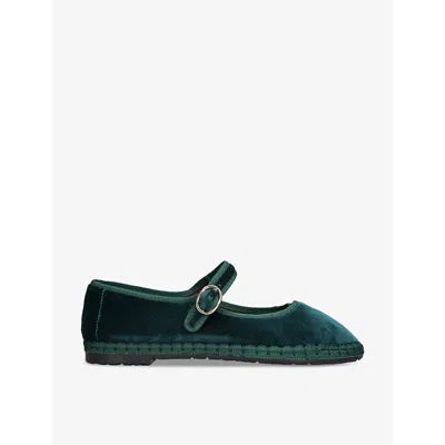 FLABELUS WOMENS LEONOR SINGLE-STRAP COTTON MARY JANE FLATS GREEN EUR 36 / 3 UK