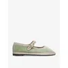 Flabelus Velvet Uta Mary Janes In Green
