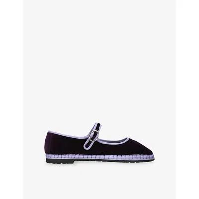 Flabelus Womens Purple Linton Velvet Mary-jane Flats Eur 36 / 3 Uk In Black