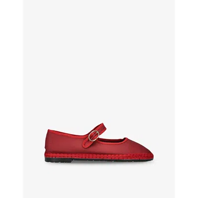 Flabelus Womens Red Vivian Silk Mary Jane Flats