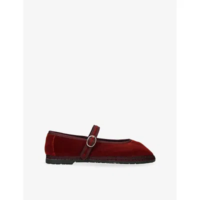 Flabelus Womens Red/dark Pierre Sienna Velvet Mary-jane Flats Eur 35 / 2 Uk