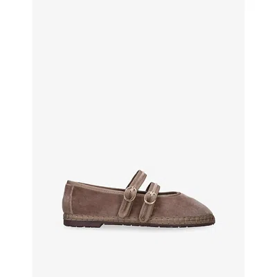 Flabelus Womens Taupe Claire Velvet Mary-jane Flats Eur 37 / 4 Uk In Brown