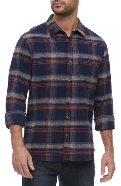 Flag And Anthem Blakesburg Plaid Long Sleeve Cotton Button-up Shirt In Navy/red/yellow