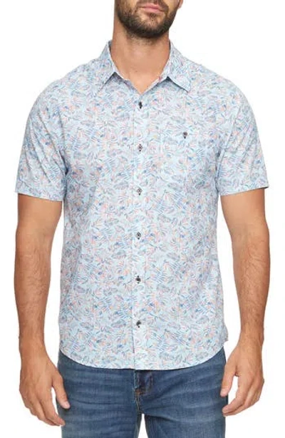 Flag And Anthem Florida Palm Print Short Sleeve Shirt In Light Blue/coral