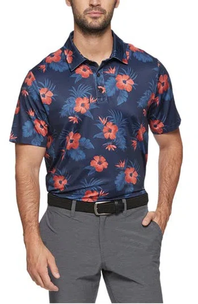 Flag And Anthem Littleton Hibiscus Performance Polo In Navy Heather