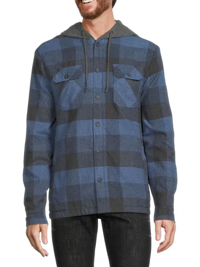 Flag & Anthem Men's Dorsey Checked Hooded Shirt Jacket In Navy Charcoal