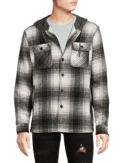 Flag & Anthem Men's Grundy Plaid Hooded Shirt Jacket In White Charcoal