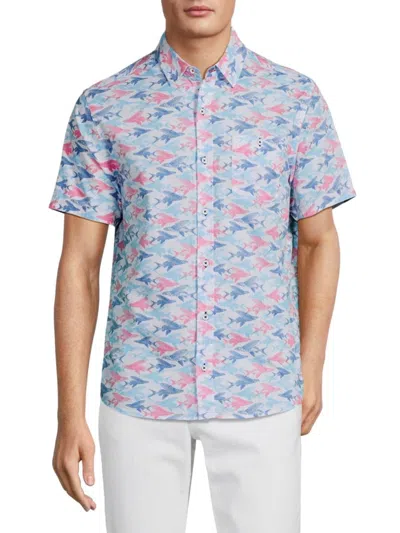 Flag & Anthem Men's Liberty Fish Print Short Sleeve Shirt In White Navy