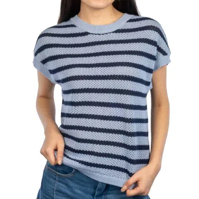 Flags & Anthem Ashley Short Sleeve Stripe Sweater Tee Top In Blue Combo