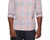 Flags & Anthem Ballard Long Sleeve Vintage Wash Button Up Shirt In Coral/light Blue In Pink