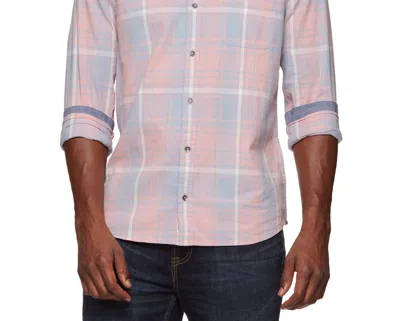 Flags & Anthem Ballard Long Sleeve Vintage Wash Button Up Shirt In Coral/light Blue In Pink