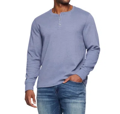 Flags & Anthem Chatsworth Soft Waffle Henley Tee In Medium Blue Heather