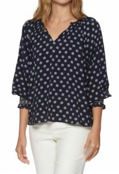 Flags & Anthem Cleo Long Sleeve Smocked Cuff Floral Top In Navy/white In Blue