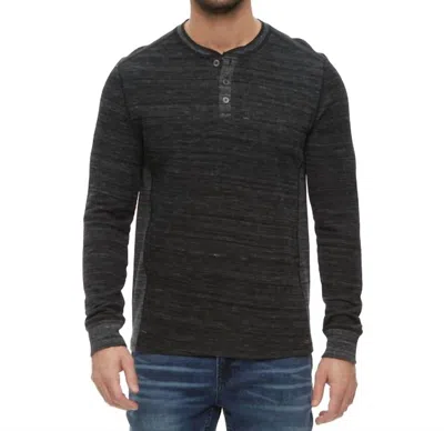 Flags & Anthem Cody Long Sleeve Spacedye Marled Thermal Henley Top In Charcoal