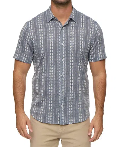 Flags & Anthem Crawford Short Sleeve Textured Stripe Shirt In Navy Combo In Black